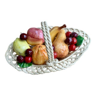 Vintage Ceramiche Di Bassano Italian Majolica Reticulated Fruit Basket For Sale