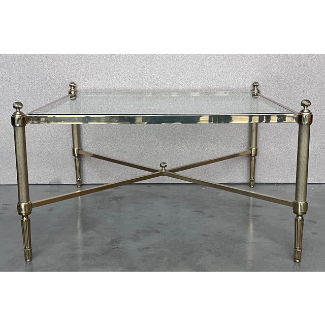 Mid-Century Modern Mid-Century Double Tray Bronze & Glass Coffee Table in Maison Jansen Style For Sale - Image 3 of 12
