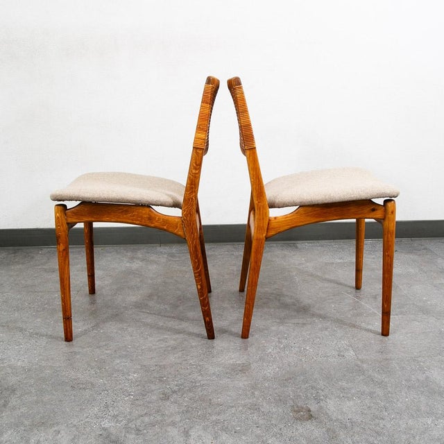 1960s Mid Century Modern Dining Chairs Set 4 E. Knudsen White Oak Brown Cane Restored For Sale - Image 5 of 12