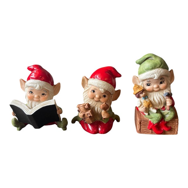 Vintage Homco Christmas Elves Santa’s Helpers Figurines- Set of 3 For Sale