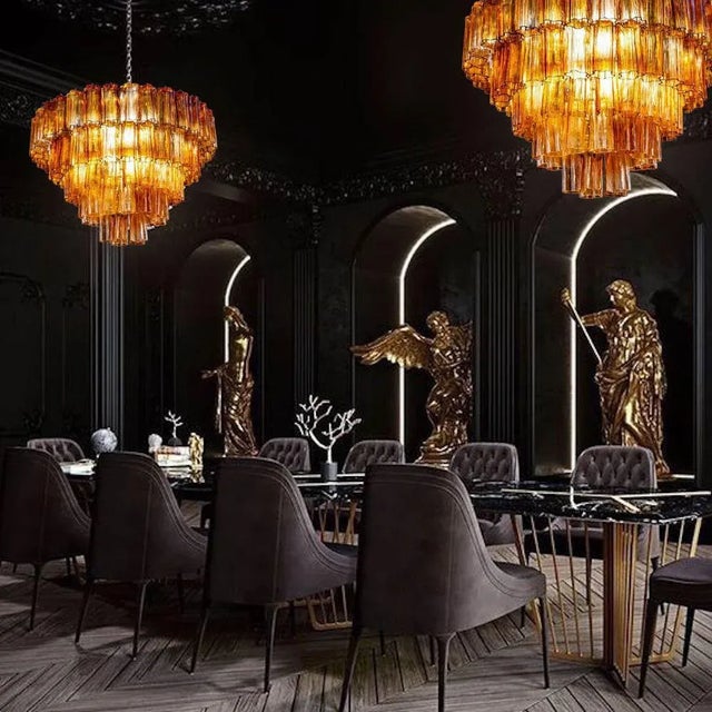 Large Modern Gold Amber Color Murano Glass Chandelier or Flush Mount, 1970 For Sale - Image 3 of 13