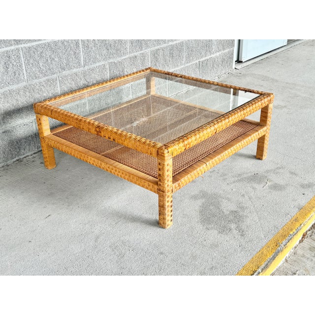 Coastal Vintage Billy Baldwin Style Woven Coffee Table For Sale - Image 3 of 6