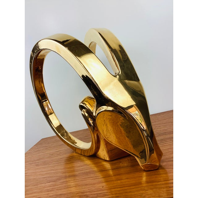 Vintage Gold Metallic Stylized Rams Head Statue by Jaru For Sale In Las Vegas - Image 6 of 9