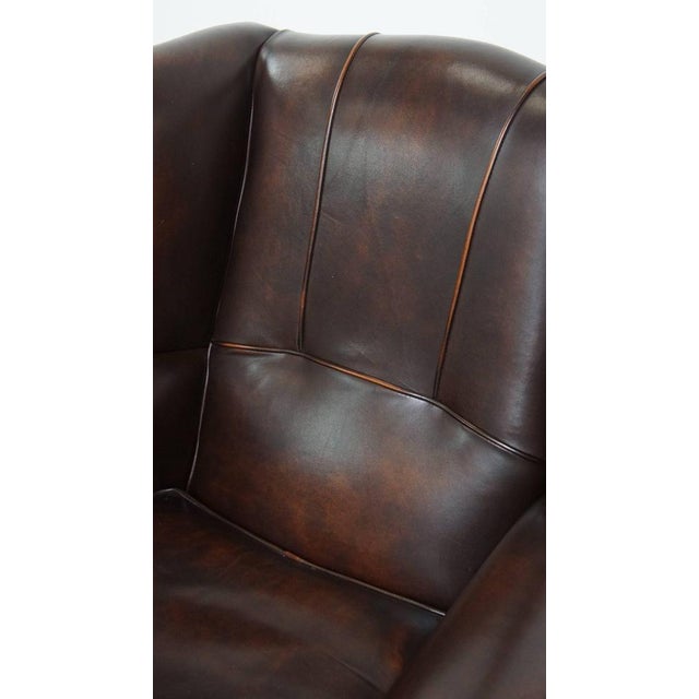 English-Style Wing Chair in Cowhide Leather For Sale - Image 11 of 14