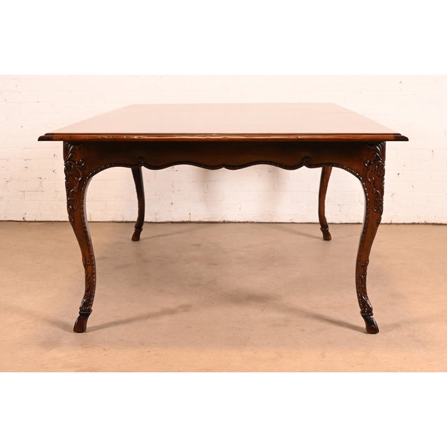 Baker Furniture Italian Provincial Carved Cherry and Burl Wood Extension Dining Table, Newly Refinished For Sale - Image 16 of 18