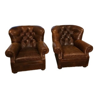 Restoration Hardware Churchill Leather Chairs - a Pair For Sale