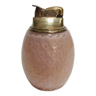 C.1950's Italian Alfredo Barbini Murano & Brass Lighter in a Soft Pink With Gold Leaf Inclusions For Sale