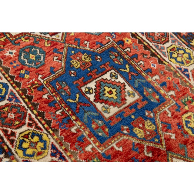 Textile Red Vintage Kazak Caucasian Wool Runner With Multicolor Geometric Design For Sale - Image 7 of 8