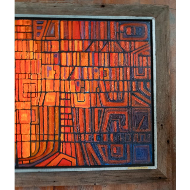 Mid-Century Modern Colorful Geometric Abstract Oil Painting For Sale - Image 4 of 18