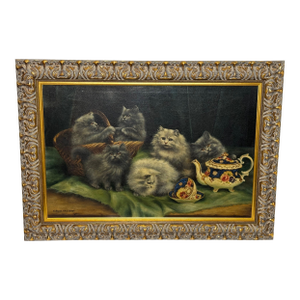 Oil Painting Group 6 Persian Kittens Playing Tea Party by Agnes Augusta Tallboys