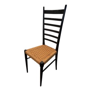 1950s Gio Ponti Style Ladder Back Black Wood Sculptural Chair For Sale