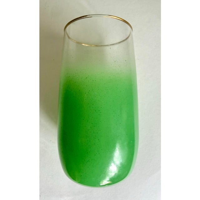 Glass Vintage Green Blendo Frosted Glass Tumblers With Gold Rims - Set of 5 For Sale - Image 7 of 9