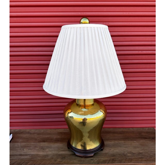 Vintage Large Brass Ginger Jar Table Lamp W/Shade For Sale In Palm Springs - Image 6 of 6