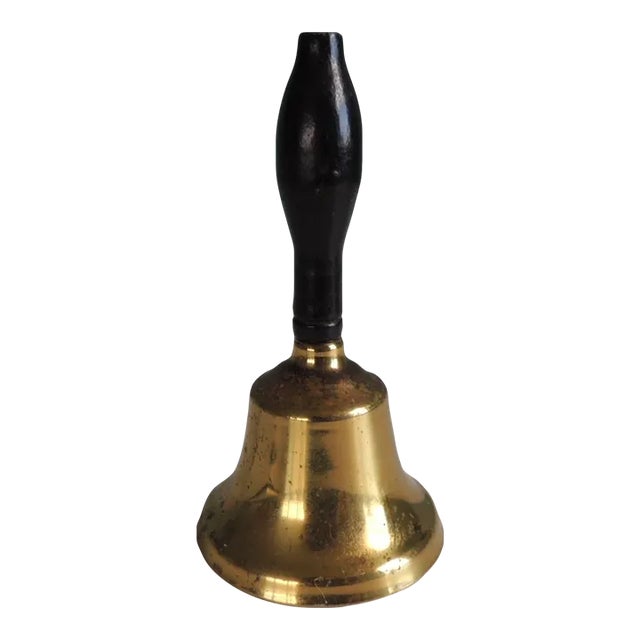 Vintage Brass and Wood Table Bell For Sale
