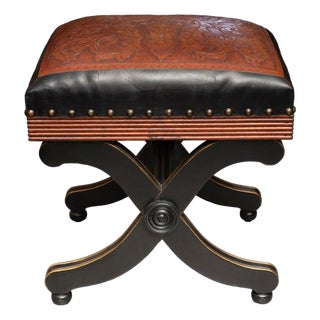 Pair of Leather-Upholstered X-Frame Ottomans For Sale