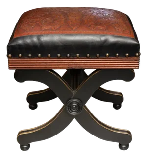 Pair of Leather-Upholstered X-Frame Ottomans