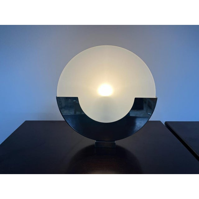 Table Lamp with Chromed Steel Base and Double Glass, 1970s, in Very Good conditions. Designed 1970 to 1979 Up to 250V...