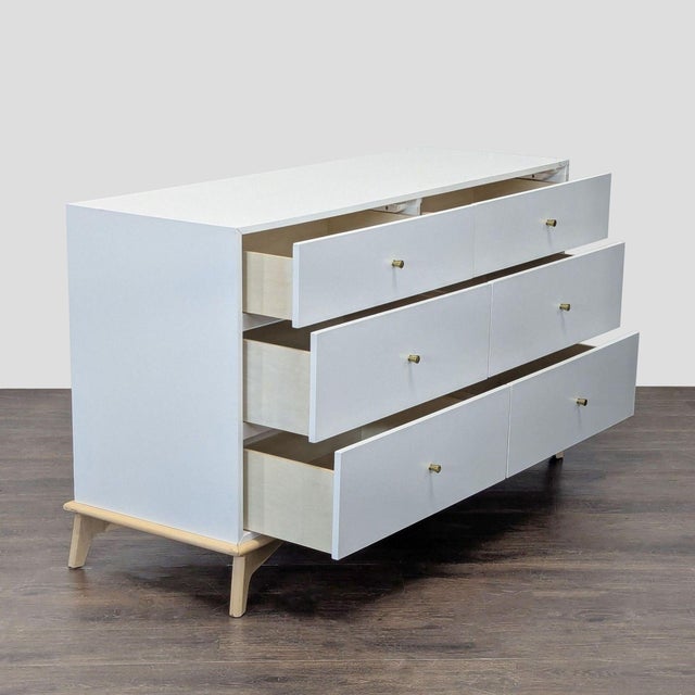 Modern West Elm Sydney White Modern 6-Drawer Dresser With Light Wood Base For Sale - Image 3 of 11