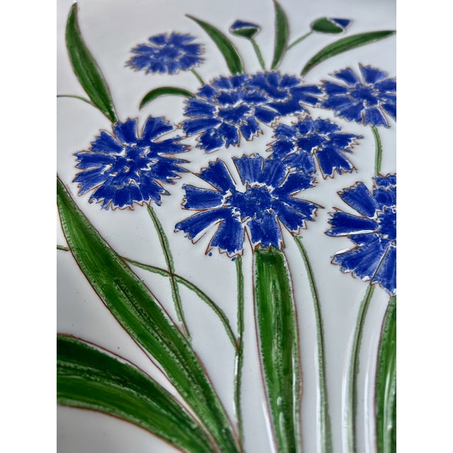 Late 20th Century Italian Glazed White Pottery Platter With Blue Cornflowers For Sale - Image 14 of 18