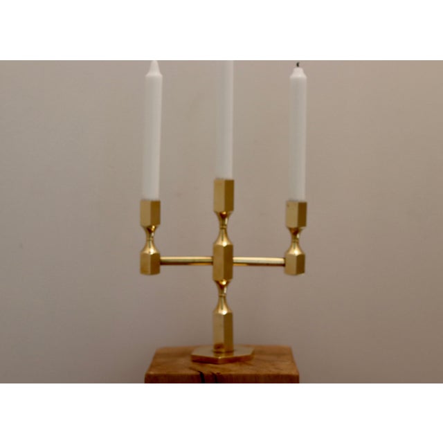 1970s Vintage Swedish Brass Three-Arm Candelabra by Gusum, 1974 For Sale - Image 5 of 7