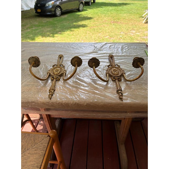 Pair of Antique Candle holder Sconces in Solid Brass.