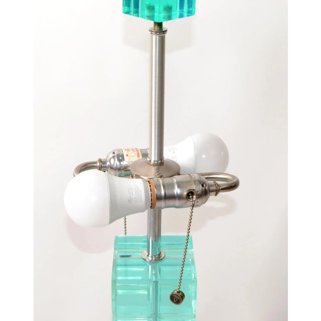 1970s Van Teal Mid-Century Modern Emerald Green Lucite Chrome Table Lamp Beige Shade For Sale - Image 5 of 12