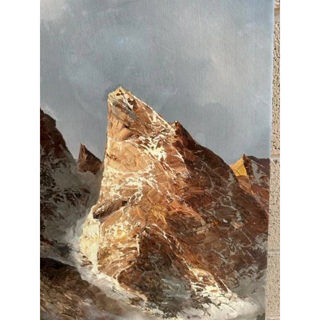 1950s Vintage Alpine Mountain Landscape Oil Painting For Sale - Image 5 of 6