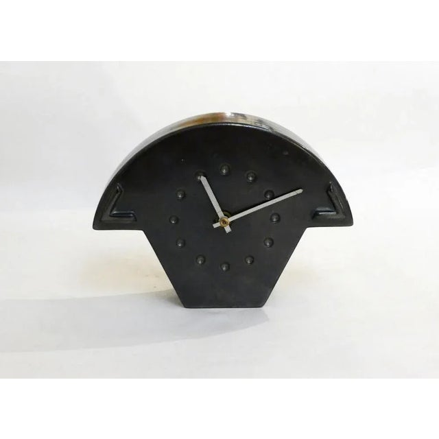 Small Mid-Century Clock in Silver Black Earthenware, 1940s For Sale - Image 10 of 12
