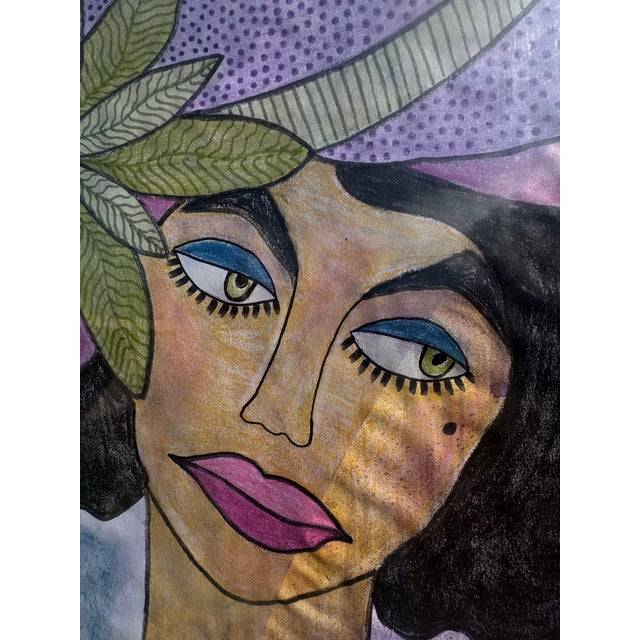 2000 - 2009 Jude Kirby Original Oil Pastel on Paper, “Lana” Lady With a Hat. For Sale - Image 5 of 5