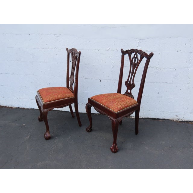 Chippendale Carved Ball and Claw Feet Dining Chairs Set of Two 6632 For Sale - Image 9 of 13