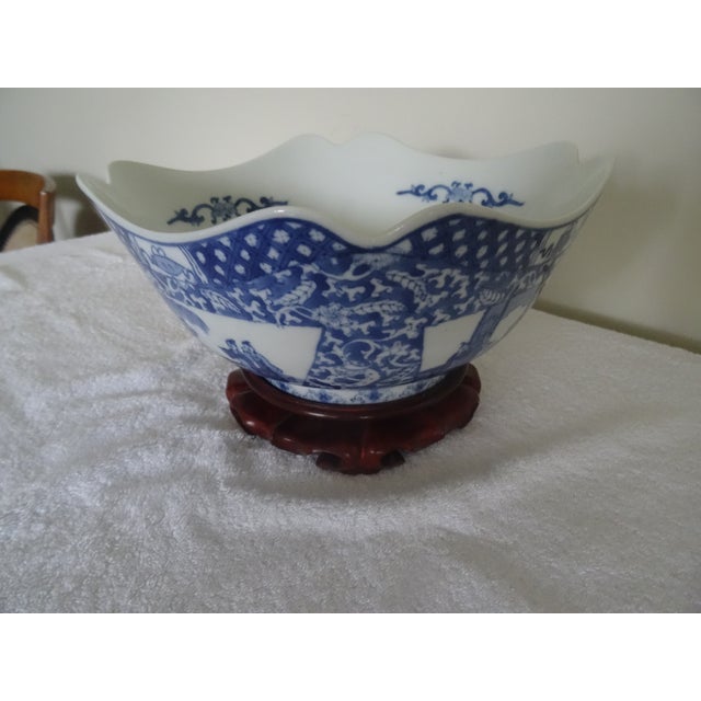 Chinese Vintage Chinese Blue & White Center Bowl and Stand For Sale - Image 3 of 6