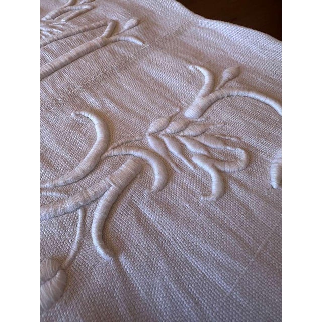 Textile Antique French Oat Linen Sheet Monogrammed Rustic Luxe Hemp Linen Style Trousseau Bedding For Sale - Image 7 of 10