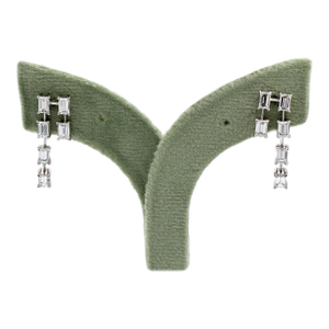 18k(750) White Gold Natural Diamond Emerald Cut Earrings, A Pair