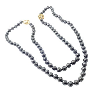 Angela Cummings 18k Yellow Gold Hematite Bead 38" Long Necklace 1988 For Sale