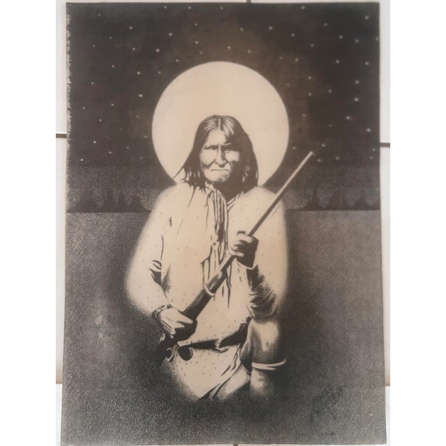 Rustic Vintage Original Signed "Geronimo" Graphite Drawing by Arnold Wichita For Sale - Image 3 of 14
