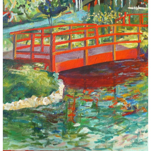 2020s Monumental "Japanese Bridge on the Lily Pond" Framed Contemporary Impressionist Oil Painting For Sale - Image 5 of 7