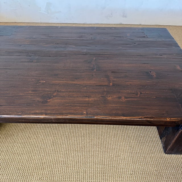 Wood Large Reclaimed Fir Pine Beam XL Coffee Table in Dark Walnut For Sale - Image 7 of 14