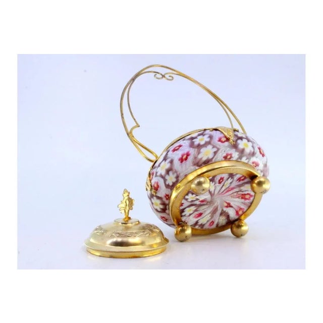 Metal Gold-Plated Silver and Murano Glass Bonbonniere with Floral Motifs Embossing and Spherical Feet For Sale - Image 7 of 10