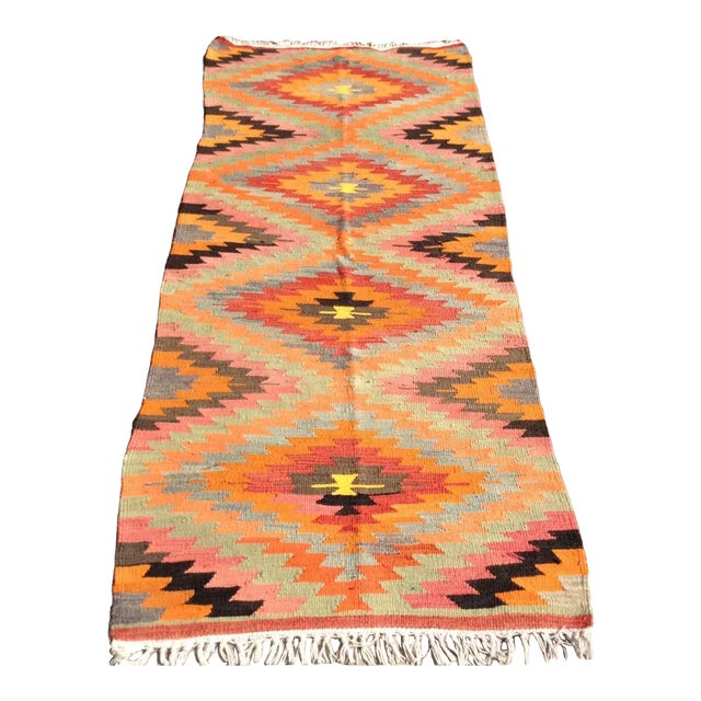 1960' S Bohemian - Turkish Kilim Runner - 36" X 85" For Sale