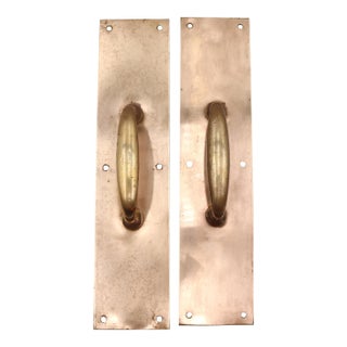 Pair of Vintage Commercial 15 In. Polished Brass Door Pulls For Sale