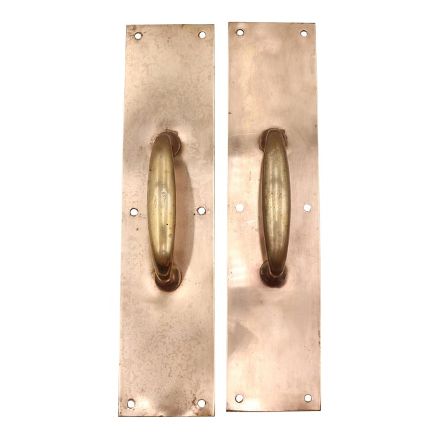 Pair of Vintage Commercial 15 In. Polished Brass Door Pulls For Sale