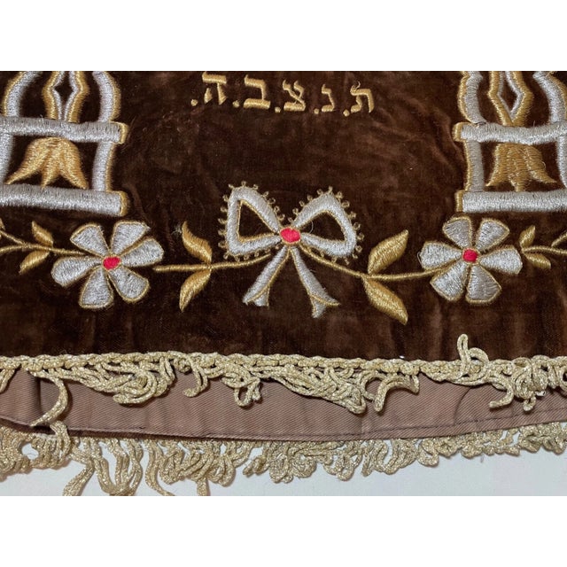 Rare Antique Hand Embroidered Judaica Jewish Memorial Torah Mantel Scroll Cover For Sale - Image 11 of 11