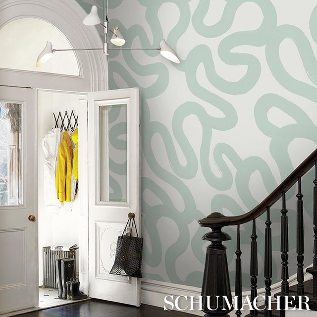 2020s SAMPLE - Schumacher X Hadiya Williams Trace Wallpaper In Ice For Sale - Image 5 of 6