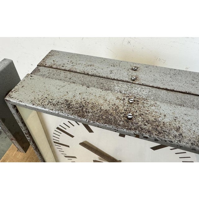 Industrial Square Double Sided Factory Wall Clock from Pragotron, 1970s For Sale - Image 13 of 16