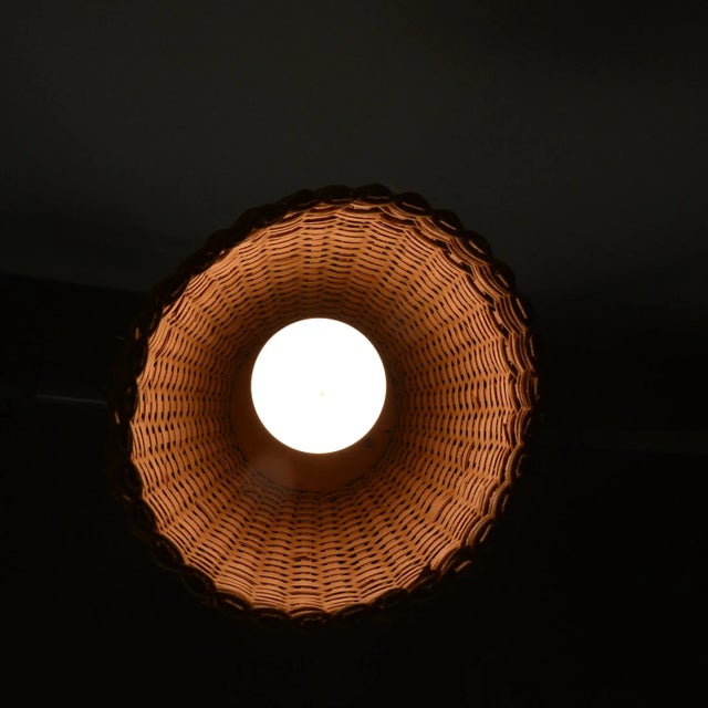 Wood Ceiling Lamp With a Wicker Shade, Denmark, 1960s For Sale - Image 7 of 11