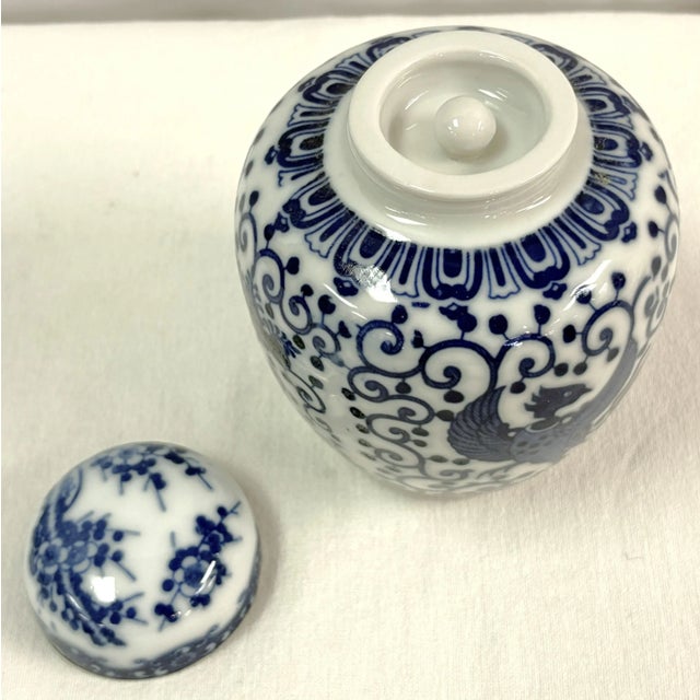 Vintage Petite Blue and White Phoenix Ginger Jar/ Double Steaming Jar For Sale In West Palm - Image 6 of 11