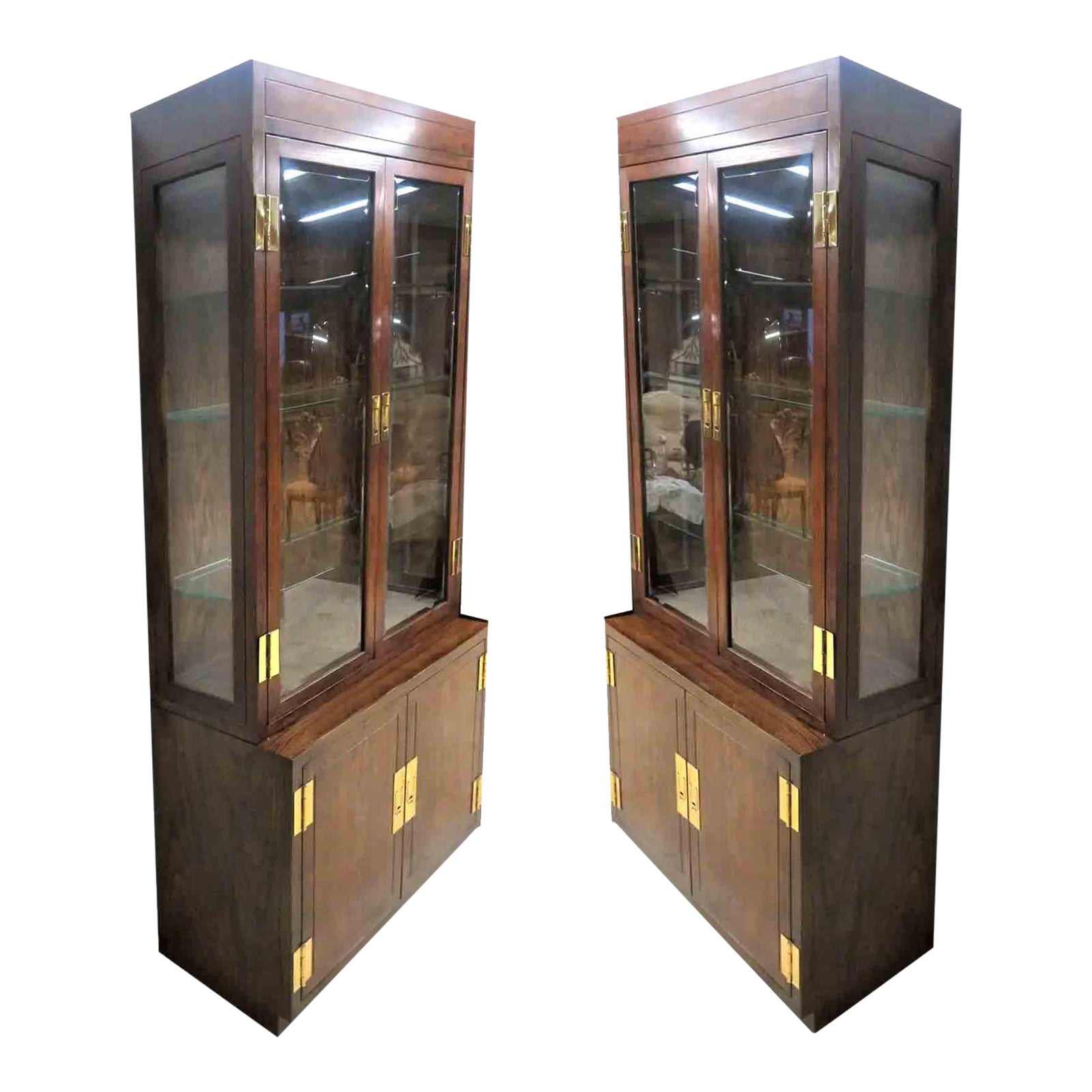 Henredon Scene One Campaign Lighted Curio a Pair Chairish