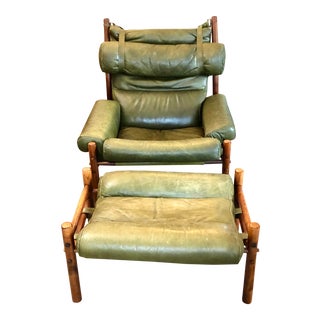 1960s Arne Norel Mid Century Inca Leather Lounge Chair With Ottoman For Sale