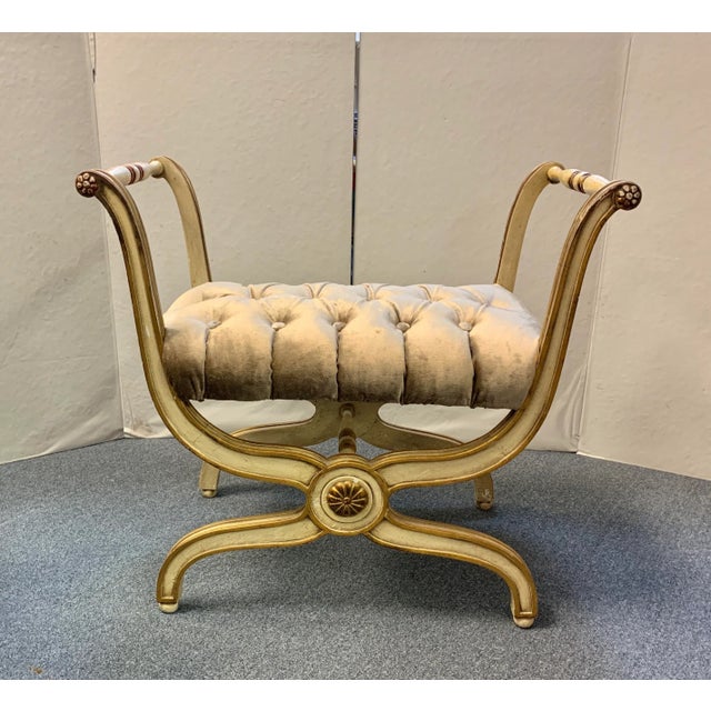 Vintage Hollywood Regency Carved Curule X Bench For Sale - Image 4 of 9