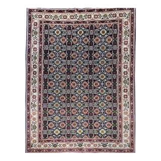 Vintage Persian Tabriz Afshan Rug, Hand-Knotted Wool, Allover Caucasian Shirvan Pattern, Navy & Ivory, 7x10 For Sale